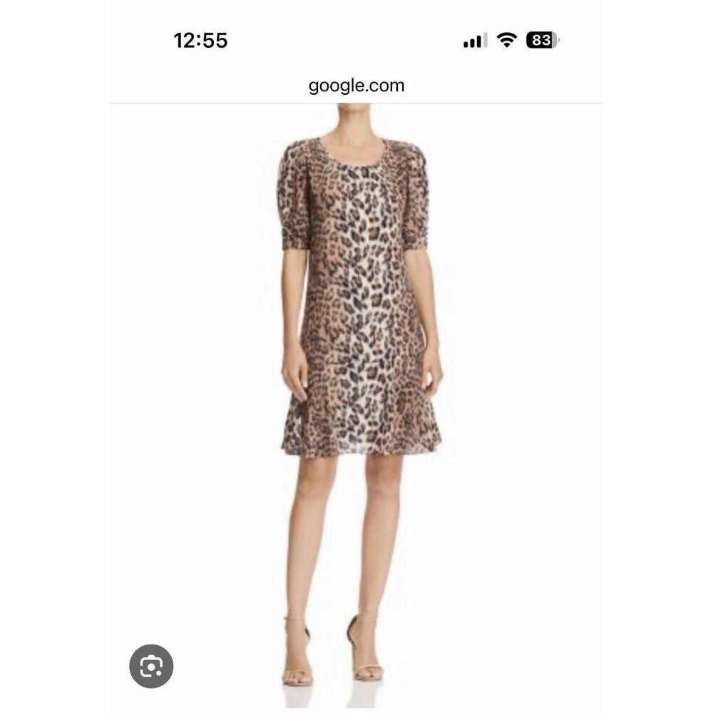 JOIE Size M 6/8 Leopard Animal Print ANGENI Puff Short Sleeve Mini W/ Ruffle